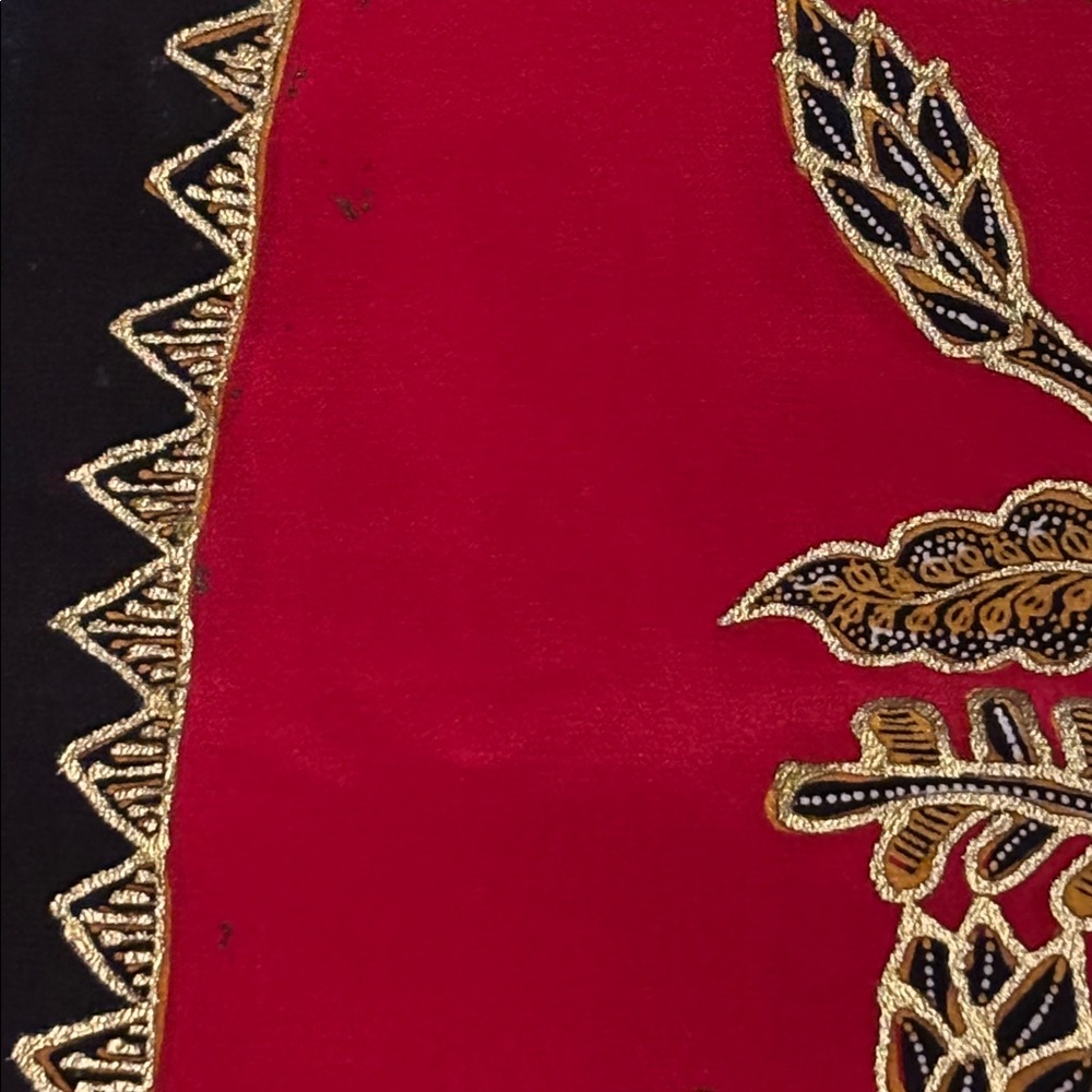 42”x40” Red Appliquéd and Painted Scarf - Picture 3 of 6